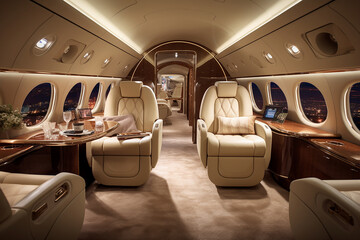 Fototapeta premium Interior of private luxury aircraft inside. 