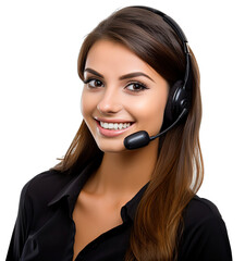 Call center girl american, customer service beautiful woman Asian isolated transparent background Png V2
