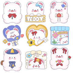 Cute teddy bear icons set