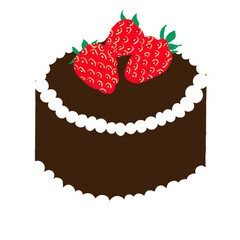 Chocolate Cake with Strawberry, draw and color in procreate, PNG File.