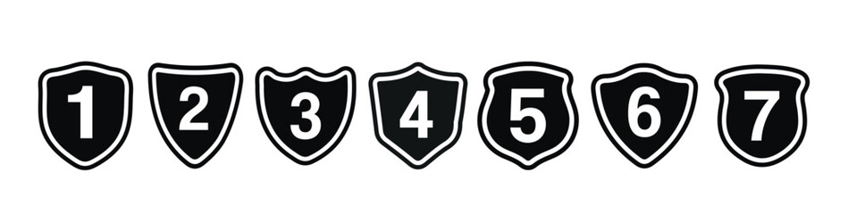 Set of vector shields with number . Protect shield security icons. Shield badge quality symbol. Shield security vector. Collection of security shield icons. Vector illustration
