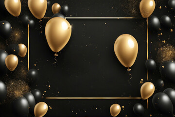 golden and black balloons with particles banner template