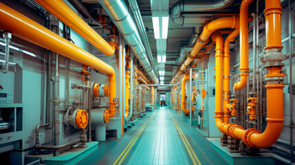 Underground with drainage system and yellow metal pipelines for transporting water and gas