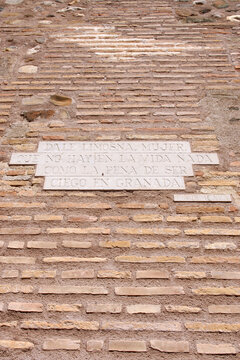 Granada (Spain). Inscription in the Jardin de los Adarves inside the Alcazar of the Alhambra in Granada