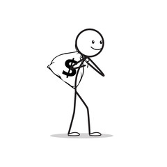 stickman is carrying a bag of money from investment or property sales