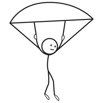 stickman is skydiving and holding his parachute