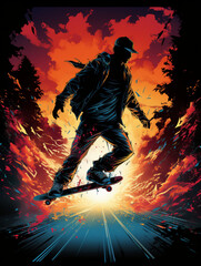 silhouette of a skateboarder jumping print design