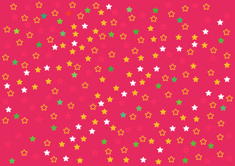 キラキラ星（赤と黄色と緑と白）背景赤