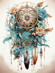 beautiful dreamcatcher and flowers print design