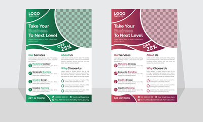 Corporate modern business flyer template design set, minimal business flyer templete or eye catching flyer design, flyer in A4 with colorful business proposal, modern with red and green flyer