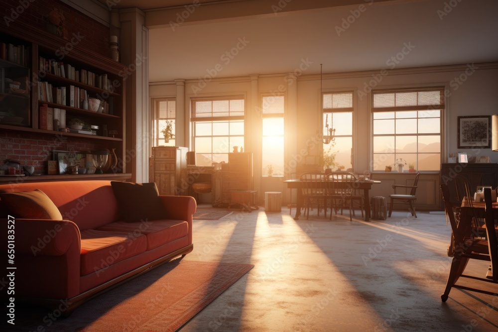 Poster a cozy and well-furnished living room with ample seating and a large window that lets in natural lig