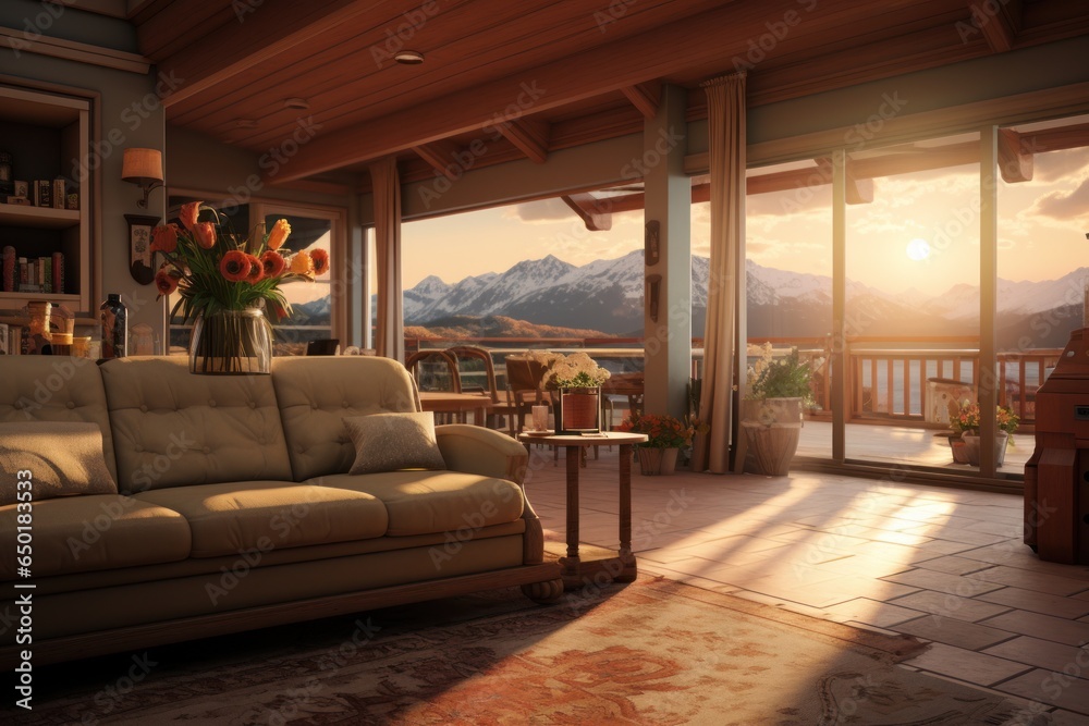 Poster a beautifully furnished living room with ample seating and a large window that fills the space with 