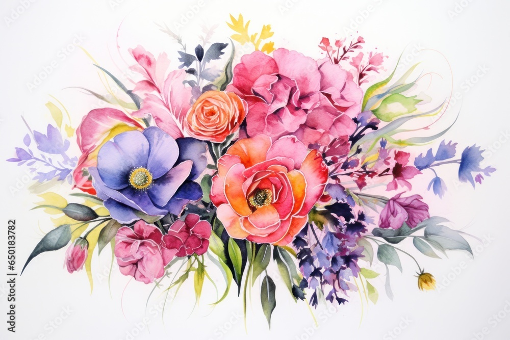 Poster a beautiful watercolor painting of a vibrant bouquet of flowers. perfect for adding a touch of color