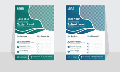 Corporate modern business flyer template design set, minimal business flyer templete or eye catching flyer design, flyer in A4 with colorful business proposal, modern with green and blue flyer