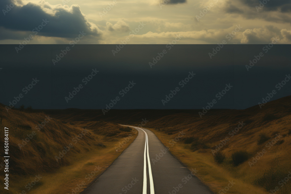 Aufkleber a picture of a long empty road with a beautiful sky background. perfect for illustrating concepts of
