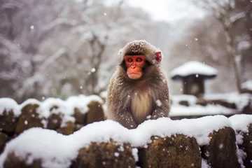 Gordijnen Snow Monkey in a natural hot spring  © NuNuHouse