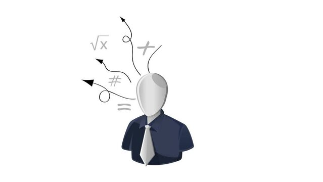 Idea Man - Ignited Mind, Mathematical Ideas coming out of brain - Animated Illustration as MP4 File