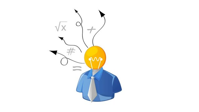 Idea Man - Ignited Mind, Mathematical Ideas coming out of brain - Animated Illustration as MP4 File