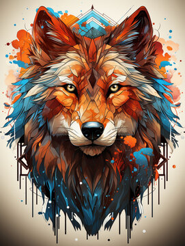 wolf illustration t-shirt design in totem style