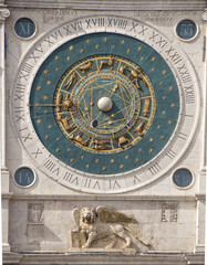 Close up of the ancient astronomical clock in the Piazza dei Signori in the city of Padua, Europe