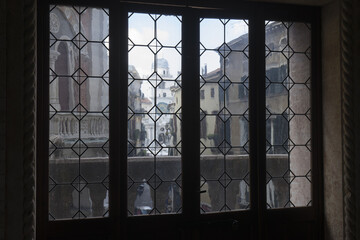 Panoramic view from a window of the Hall of Reason, a medieval palace where in ancient times defendants of various crimes were tried. Padua Italy