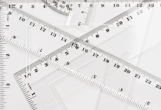 school background with set of transparent rulers on white background