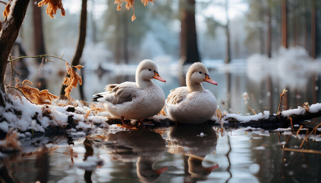 ducks on the lake during winter. ducks on the water winter time. ducks on the river. snow. duck. cold weather