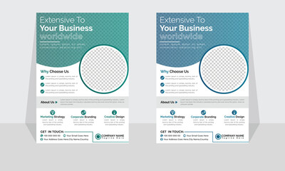 Corporate modern business flyer template design set, minimal business flyer templete or eye catching flyer design, flyer in A4 with colorful business proposal, modern with green and blue flyer