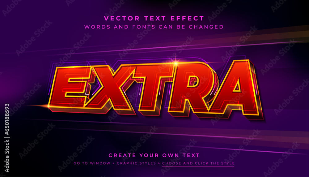 Wall mural vector editable 3d red gold text effect. extra speed race graphic style on abstract background