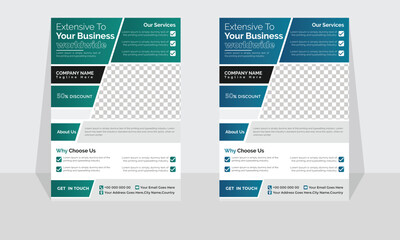 Corporate modern business flyer template design set, minimal business flyer template or eye catching flyer design, flyer in A4 with colorful business proposal, modern with green and blue flyer