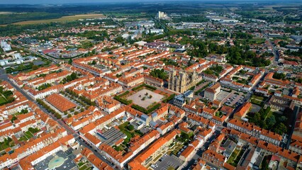 Aerial of the old town Vitry-le-Francois on a sunny day in late summer in France 