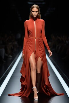 Woman top model at fashion week show.