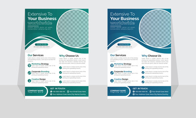 Corporate modern business flyer template design set, minimal business flyer template or eye catching flyer design, flyer in A4 with colorful business proposal, modern with green and blue flyer