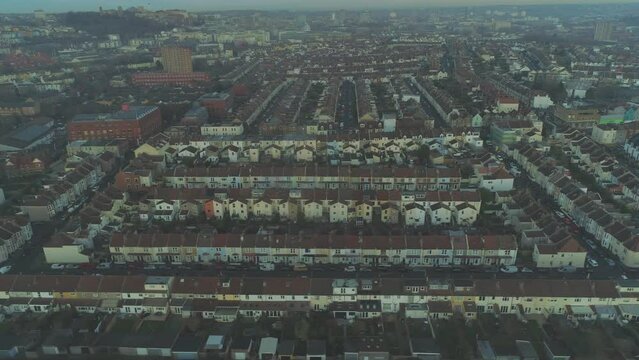Wide aerial approaching Ashton Gate Stadium home of Bristol City FC and the Bristol Bears at sunset. High quality 4k footageWide aerial approaching Ashton Gate Stadium home of Bristol City FC and the