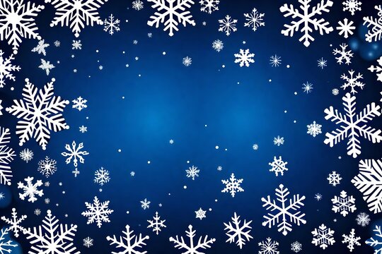 Snowflakes frame with dark blue background for Christmas and New Year or winter season template for inviation, greeting card, holiday poster, banner