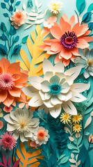 Fototapeta na wymiar Beautiful colorful paper flowers background, generative AI.