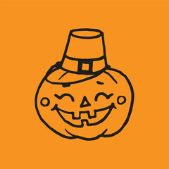 Jack-O-Lantern Pumpkin Head illustration for Halloween on yellow background