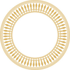 Vector golden round Egyptian border. Circle ornament of ancient Africa. Pattern of lotus flowers and sun..