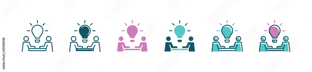 Poster business teamwork meeting problem solving icon vector lightbulb creative idea thinking innovation sy