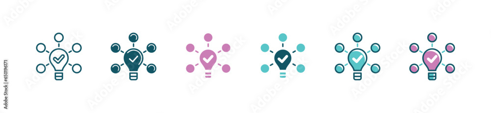 Poster lightbulb creative solution option icon approved idea vector design business problem solving checkmark success symbol illustration
