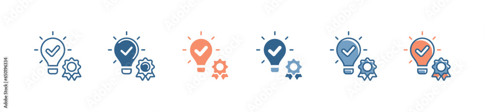 Poster light bulb innovation icon approved creative idea with a checkmark and badge symbol vector solution agreement illustration design