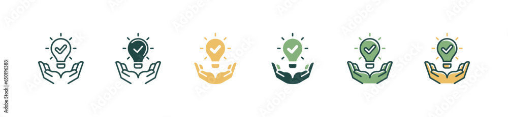 Fototapete hand with lightbulb creative idea approved icon vector business innovation problem solving checkmark