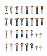 いろんな人々のアイコン素材セット（バンザイ）