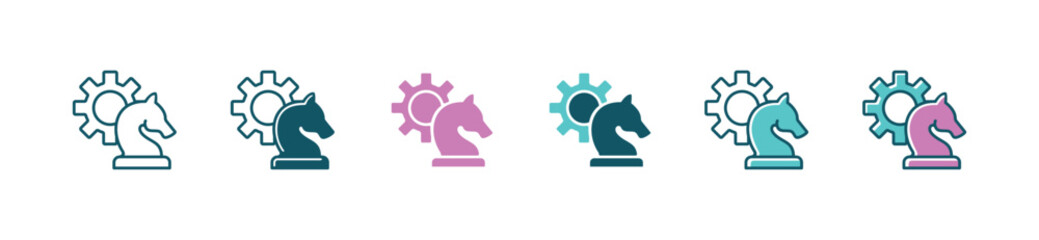 horse knight strategy icon gear chess planning mission vector business tactical decision objective action option symbol illustration