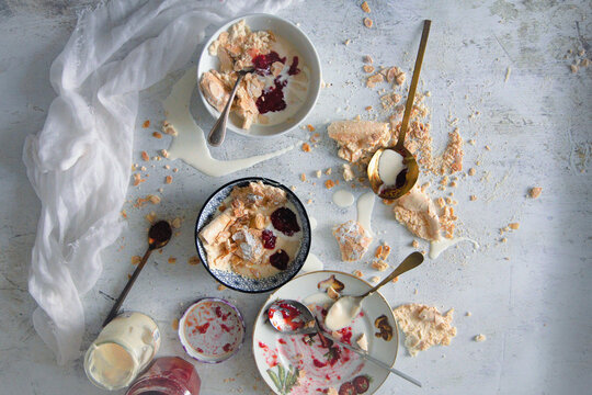 Small bowls with dessert leftovers