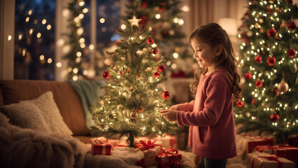 girl decorating the christmas tree