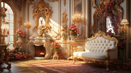 Fototapeta premium Interior of a cozy room in rococo style
