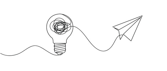 single continous one line art idea light bulb . creative solution team work lamp concept vector eps 10