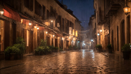 Fototapeta na wymiar lonely street at night while it rains
