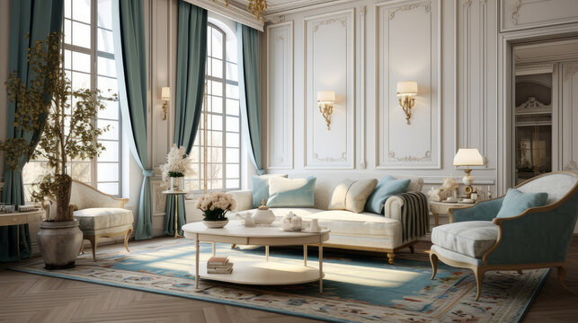 Interior of a cozy room in neoclassical style